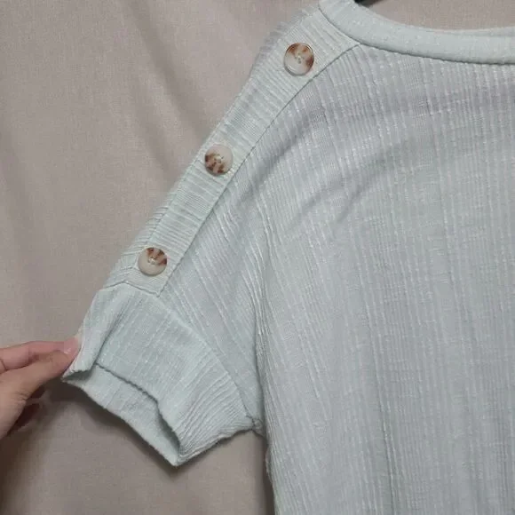 French Laundry Knit Top Womens Size 1XL Blue White Stripe Button Details - Picture 2 of 8